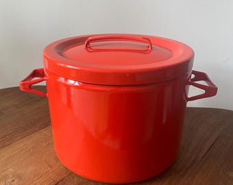 Vintage Finel Arabia Red Enamel Stock Pot – Large 5L – Seppo Mallat MCM Scandinavian Design