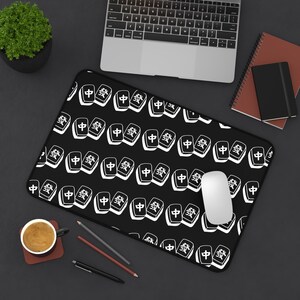 Dark Mode Mahjong Tile Pattern Desk Mat | Black and White Game Room Mousepad