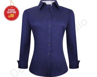 Chemise boutonnée extensible sans plis pour femme