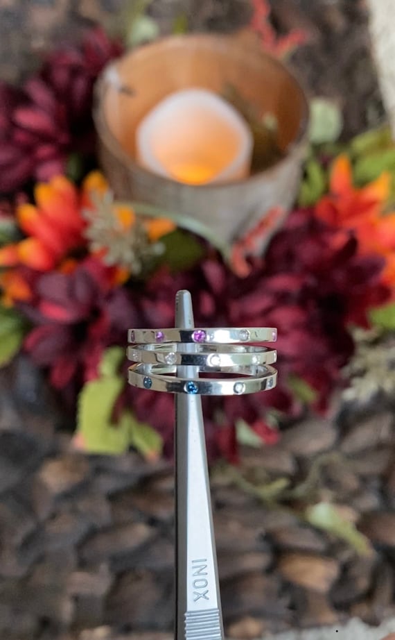 Natural Vivid Fancy Blue Diamond, White Diamond, Pink Sapphire Bands set in Solid 950 Platinum / Stackable Rings