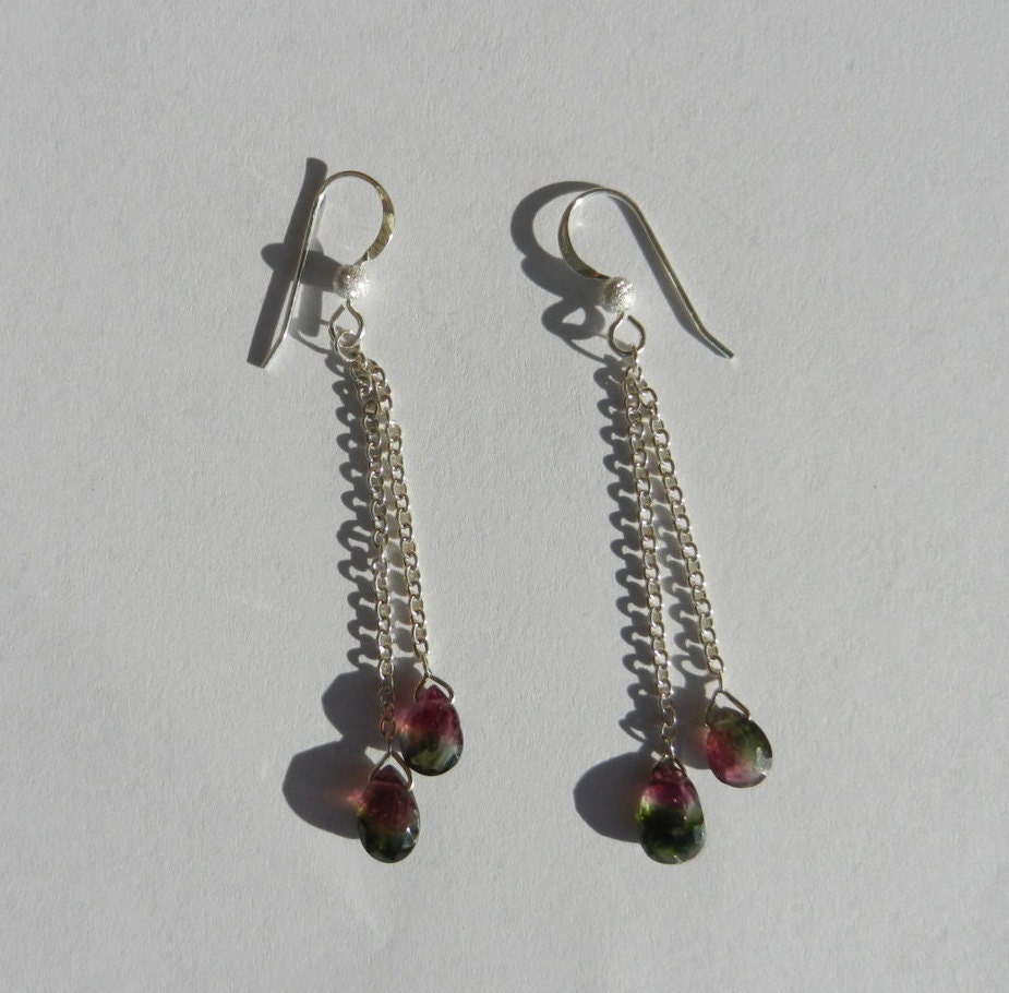 Natural Untreated Watermelon Tourmaline Earrings 925 Sterling Silver - Etsy