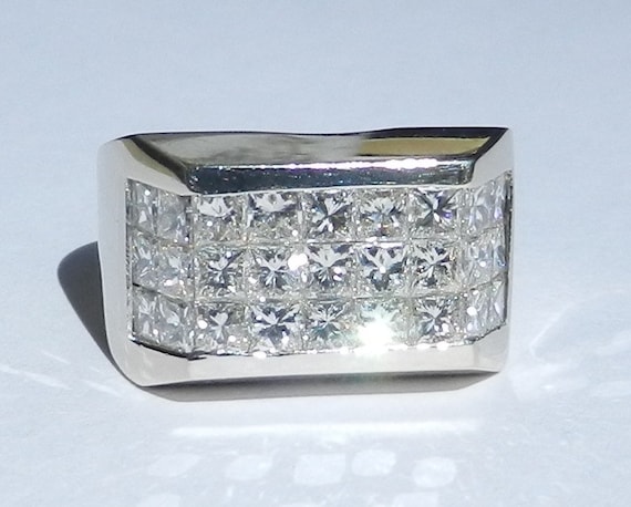 Men's 2.54 Carat Invisible Set Diamond Ring Solid 18kt White Gold