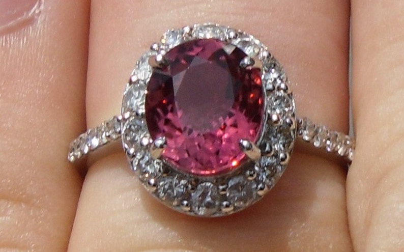 GIA Certified Natural Untreated 2.63 CT Pink Tourmaline & Diamond Ring 14KT Gold image 6