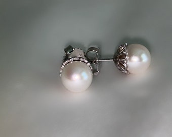 Natural Akoya Pearl Earrings set in Solid 14k white gold.