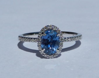 Natural Ceylon 1.24 Carat Sapphire & Diamond Engagement Ring 14kt White Gold