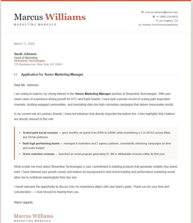 ATS Friendly Cover Letter Template Professional Resume Match (instant