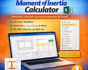 Calculatrice du moment d'inertie — Feuille de calcul Excel | 12 coupes transversales | Outil d'ingénierie structurelle