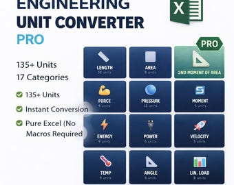 Unit Converter Pro — Feuille de calcul Excel | Outil de conversion d'unités techniques | 17 catégories + de 135 unités