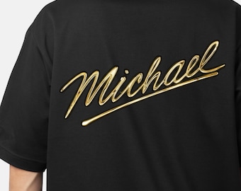 Michael Jackson Gold Signature PNG, King of Pop Metallic 3D Logo, Luxury Script Autograph Digital Download for Sublimation
