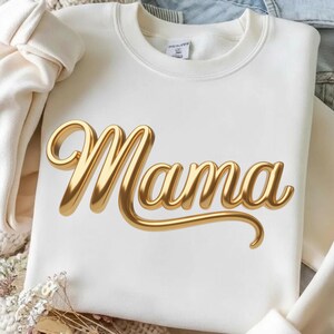 Diseño PNG de sublimación 3D Gold Mama, descarga digital de lujo Gold Chrome Mama, elegante texto Mama, PNG del Día de la Madre, diseño de camiseta Glam Mama