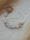 Personalisierte Schnullerkette mit Name  Schnullerclip Mädchen Rosa Beige Baby Geschenk zur Geburt | Schnullerhalter personalisiert Blume product logo