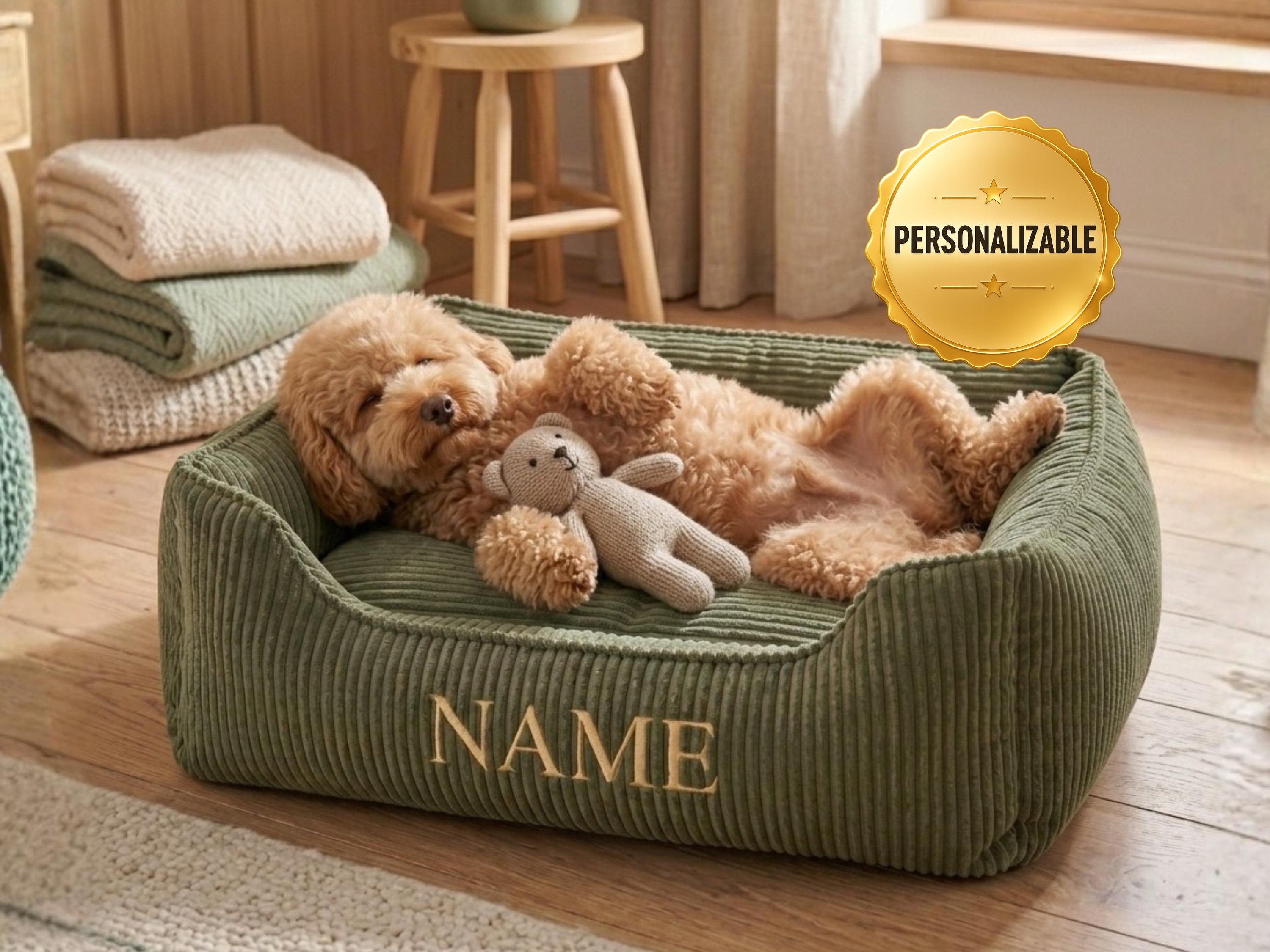 Personalized Dog Bed XS-XXL With Name, Washable Corduroy Calming Dog ...