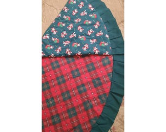 Vintage omkeerbare kerstboomrok kerstman print rood groen geruite ruche