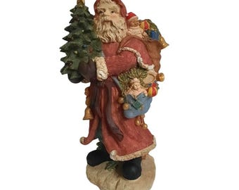 Vintage Santa Claus Figurine Father Christmas with Tree and Toy Sack 11 Inch