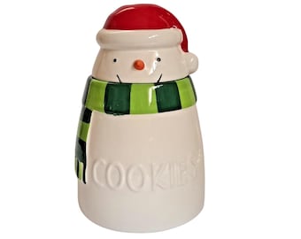 Hallmark Snowman Cookie Jar Christmas Holiday Ceramic Red Hat Green Scarf