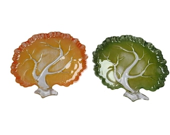 Set di 2 piatti in vetro a forma di albero, vassoi decorativi testurizzati arancioni e verdi