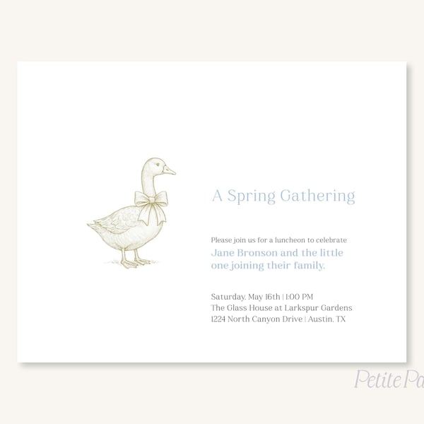 Heirloom Baby Shower Invitation, Vintage Goose Storybook, Printed Invites