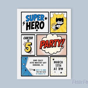 Superheld-Geburtstags-Einladung Jungen, Comic-Buch-Pop-Art, gedruckte Einladungen