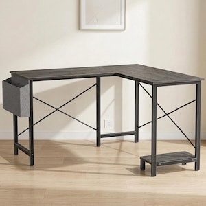 JHK Gaming Corner 50 Inch Office Writing PC Wooden Table with CPU Storage Shelf & Side Bag for Home Office Bedroom Small Space