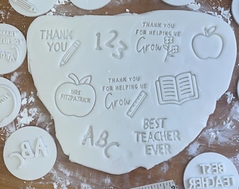 Thank you Teacher Fondant Cookie Stamps  | End of School Year Biscuit Decoration | Best Teacher Ever Baking Tools