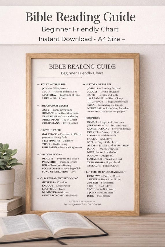 Bible Reading Guide Printable | How to Read the Bible Chart | Christian Wall Art | Scripture Study Guide | Beginner Bible Chart | Christian