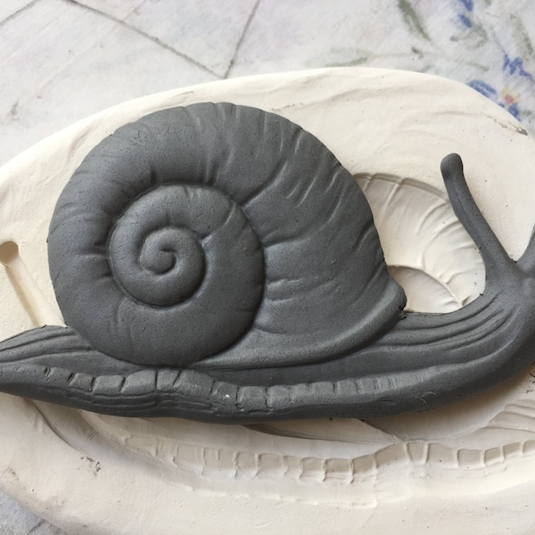 SG Clay Stamp Garden Snail Pottery Press Mold Relief Mold or Sprig Mold Bisque Clay for Ceramic Decoration and Texture