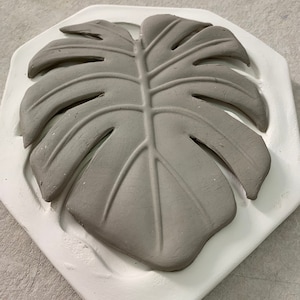 ML Ceramic Sprig - Lg Monstera Leaf Press Mold - Relief Mold or Sprig Mold - Bisque Clay Push Mold for Ceramic Decoration and Texture