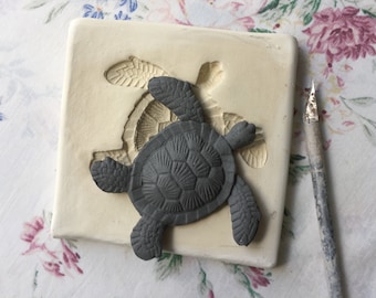 STL Clay Sprig Sea Turtle Pottery Press Mold Relief Mold or Sprig Mold Bisque Clay Sprig for Ceramic Decoration and Texture White