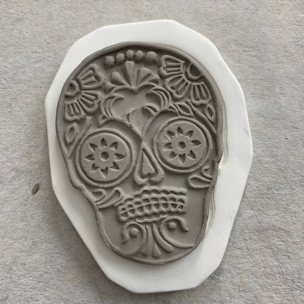 SK Sugar Skull Face Bisque Sprig Mold for Pottery Decorating and Texture