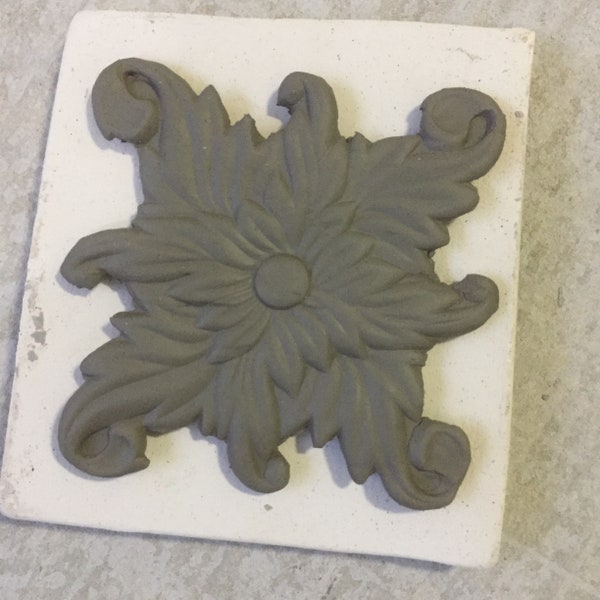 CSR Curled Square Rosette Sprig Press Mold Relief or Sprig Mold Bisque Clay for Decoration and Texture