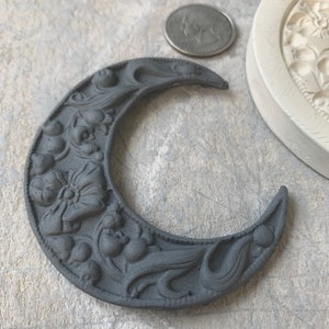CFM Floral Crescent Moon Bisque Sprig Mold for Pottery Decorating and Texture