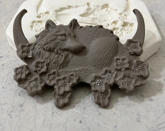 MW Wolf Moon Clay Sprig Mold Pottery Press Mold Relief Mold or Sprig Mold Bisque Clay for Ceramic Decoration and Texture