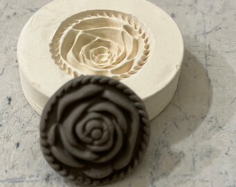 RC Rose Pottery Press Mold Relief or Sprig Mold Bisque Clay Stamp for Decoration and Texture