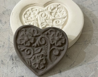 HF Heart Flower Clay Sprig Mold Pottery Press Mold Relief Mold or Sprig Mold Bisque Clay for Ceramic Decoration and Texture