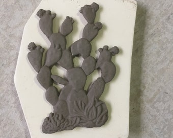 CP Prickly Pear Cacti Cactus Press Mold Relief Mold or Sprig Mold Bisque Clay Press Mold for Ceramic Decoration and Texture