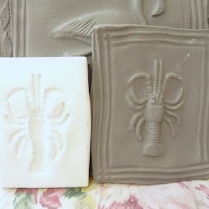 LS Clay Stamp Small Lobster Pottery Press Mold Relief Mold or Sprig Mold Bisque Clay Stamp for Ceramic Decoration and Texture White
