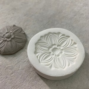 SMR Small Medallion Rosette Bisque Sprig Mold for Pottery Decorating and Texture