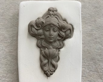 GFL Goddess Face Art Deco Bisque Sprig Mold for Pottery Decorating and Texture Long Deco