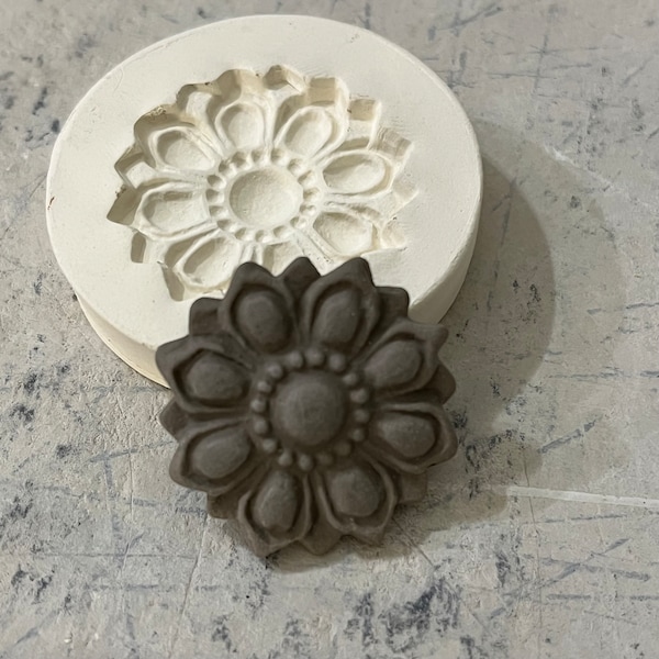 FJ2 Floral Jewel Clay Sprig Mold Pottery Press Mold Relief Mold or Sprig Mold Bisque Clay for Ceramic Decoration and Texture
