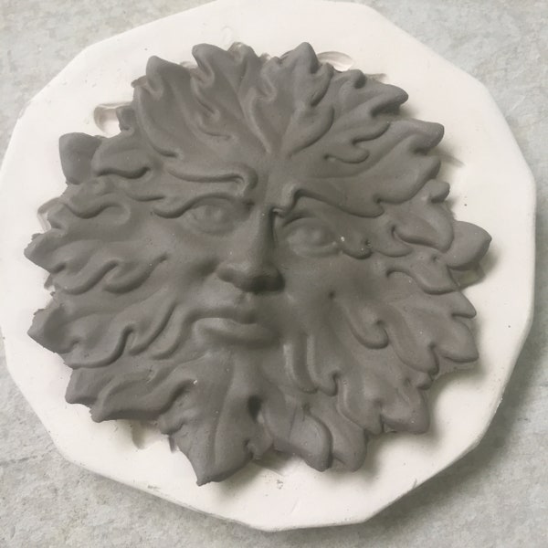 GM Greenman Press Mold Relief Mold or Sprig Mold Bisque Clay Green Man Press Mold for Ceramic Decoration and Texture