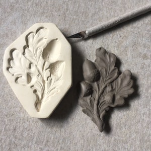 AOL Clay Acorn Oak Leaf Pottery Press Mold Relief Mold or Sprig Mold Bisque Clay Autumn Leaves Press Mold for Ceramic Decoration and Texture