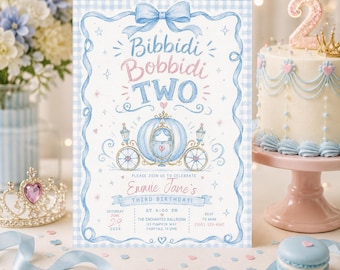 Bibbidi Bobbidi TWO Birthday Invitation Template | Editable Canva Invite | Princess Second Birthday Party