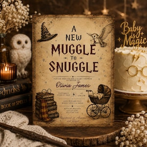 A New Muggle to Snuggle Baby Shower Invitation | Editable Canva Template | Wizard Baby Shower Invite | Instant Download