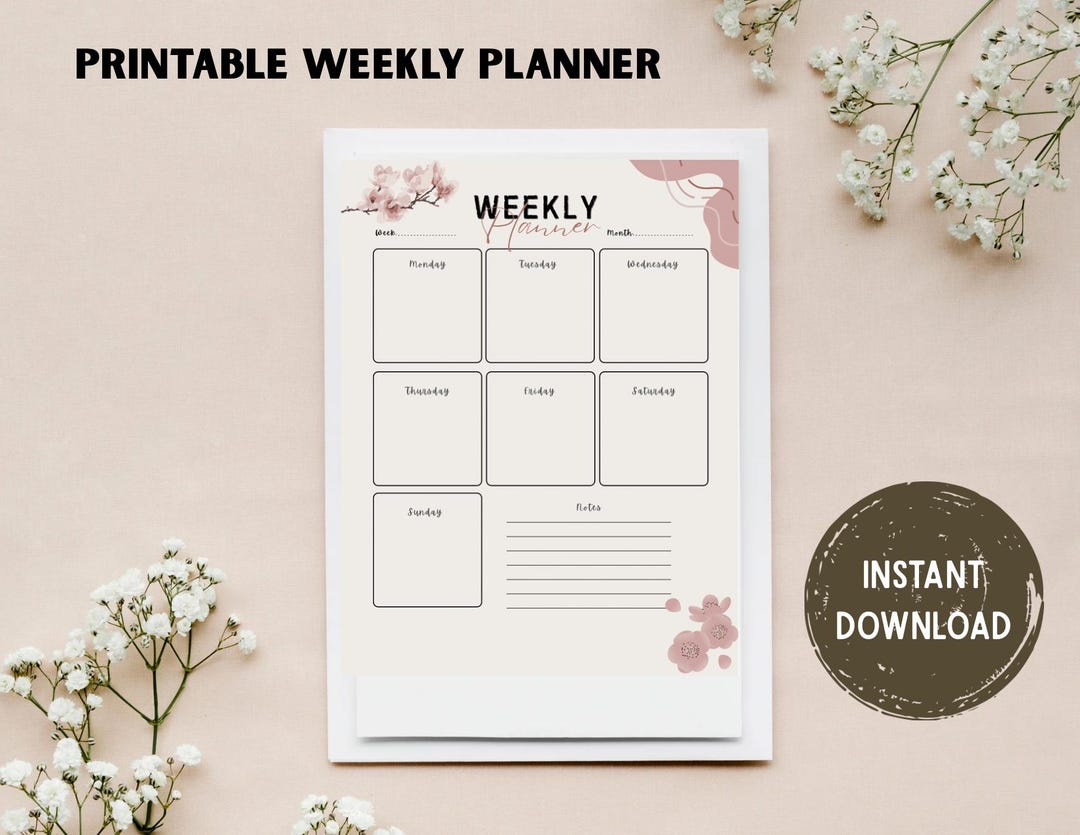 Rose Gold Floral Weekly Planner | Minimalist Schedule Page (digital ...