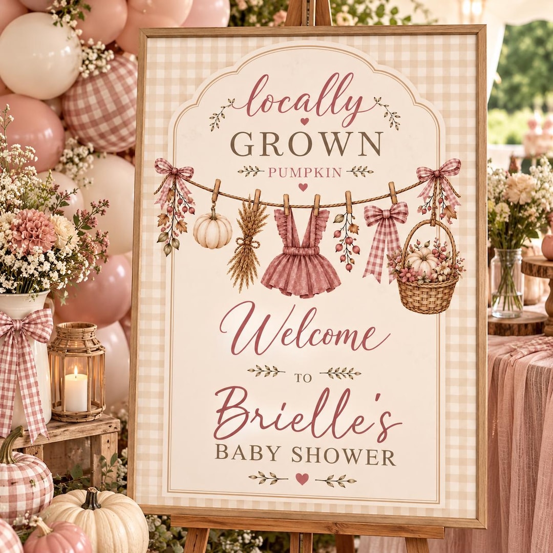 Parents Coming Sign Locally Grown Pumpkin Baby Shower Welcome Sign, Pink Pumpkin Girl Baby ...