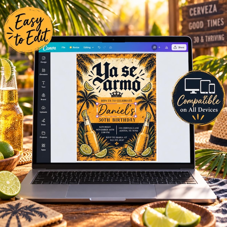 Retro Wedge Computer Ya Se Armo Birthday Invitation, Cerveza Beer Party, Mexican Fiesta ...