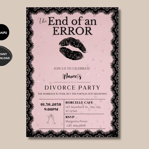 Rosa schwarze Spitze Hochzeit Einladung | Bearbeitbare Vorlage (Digitaler Download)