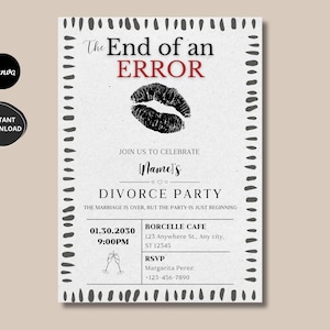 Funny Divorce Party Invitation | End of an Error Celebration Invite (Digital Download)