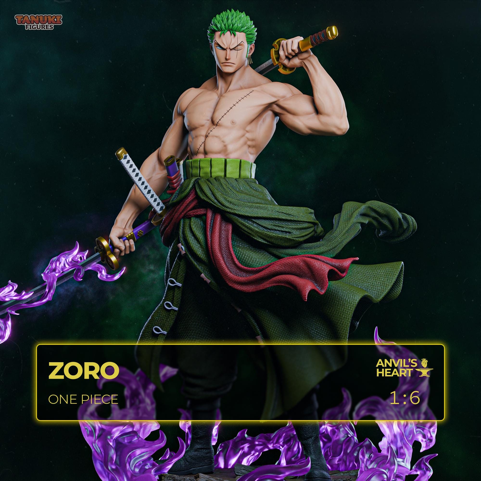 Figurine Zoro One Piece Costume Tête D'Œuf Katanas – Statue 16 Cm PVC Banpresto, Collection Anime Officielle