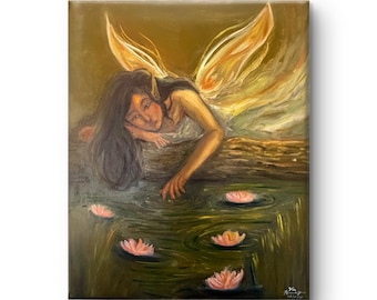 Nilaya, una pintura al óleo original de 20 x 24 pulgadas de la serie Diwata.